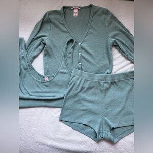 Victoria's Secret Ribbed Pajama Set in Teal